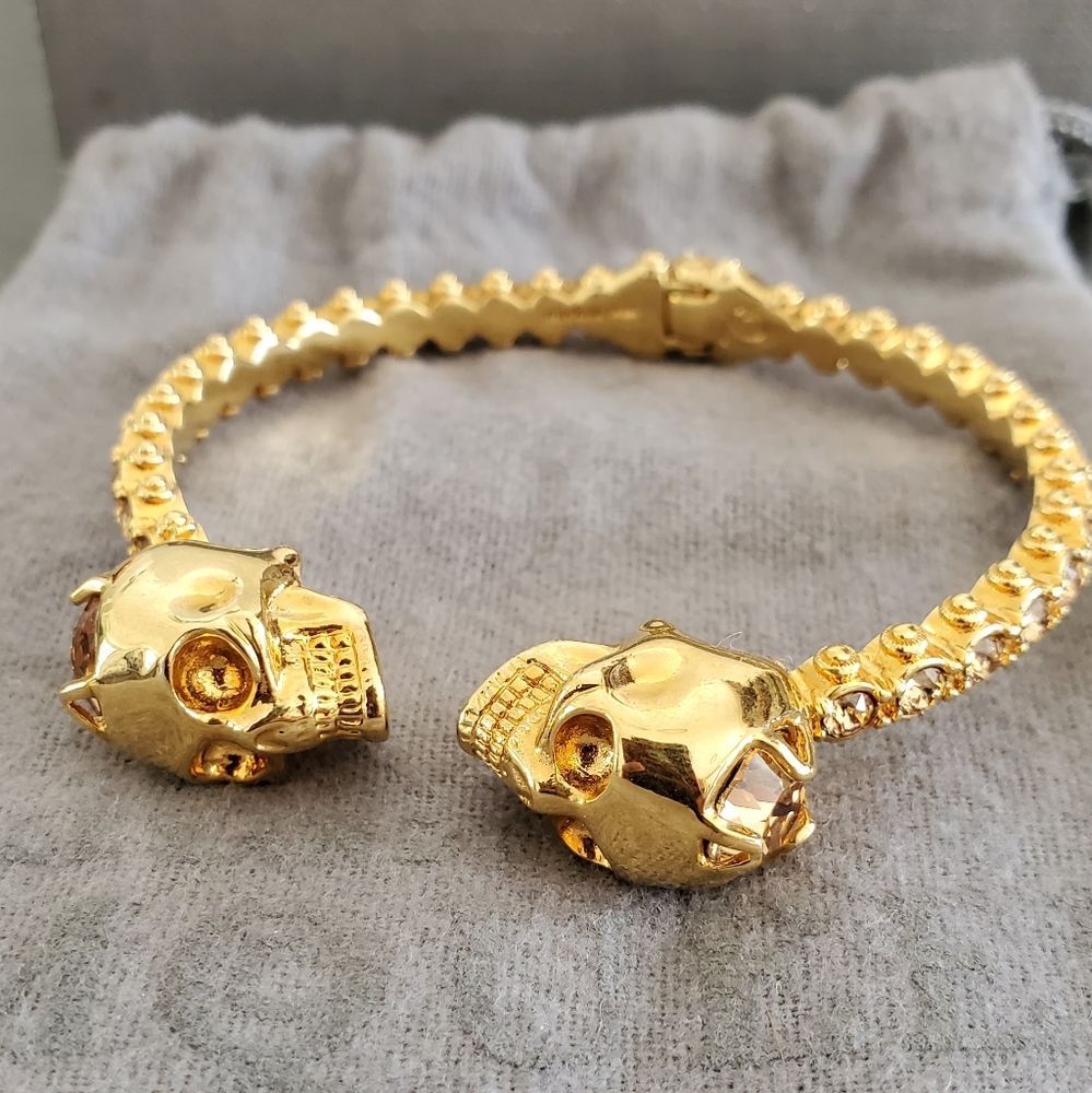 Alexander McQueen Crystal Twin Skull Bracelet